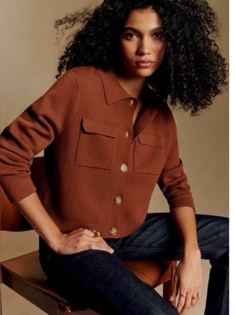 Sezane Betty Cardigan in Hazelnut